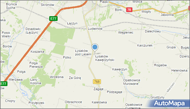 mapa Łysaków Kawęczyński, Łysaków Kawęczyński na mapie Targeo